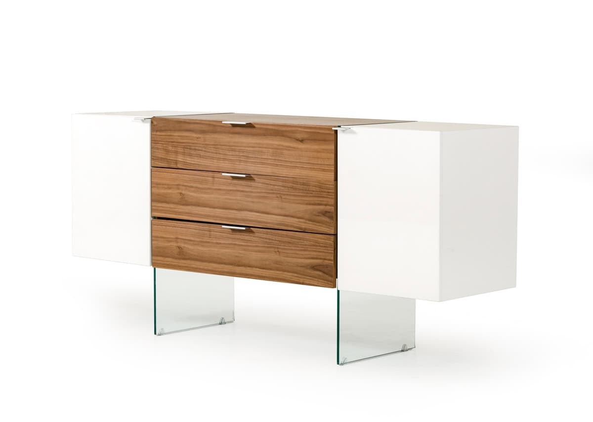 White Walnut MDF Glass Steel Floating Buffet With Storage 1 White Walnut MDF Glass Steel Floating Buffet With Storage