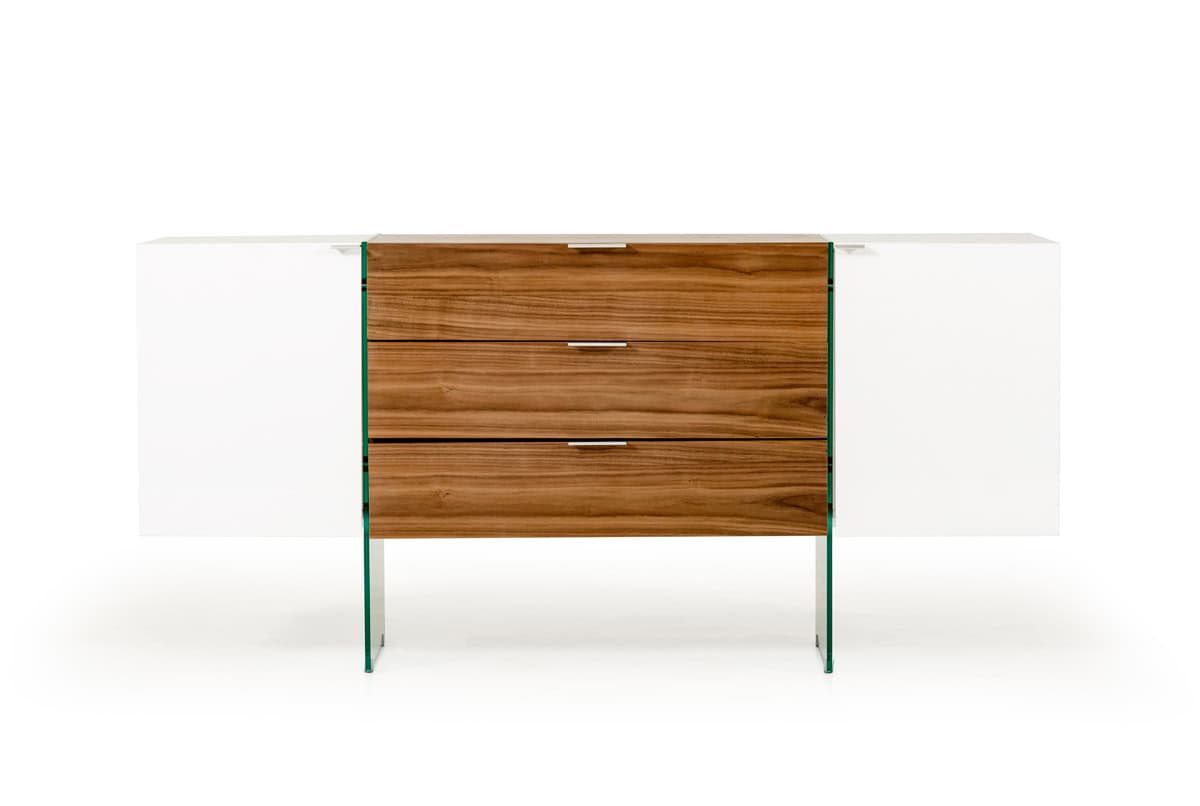 White Walnut MDF Glass Steel Floating Buffet With Storage 2 White Walnut MDF Glass Steel Floating Buffet With Storage - Image 2