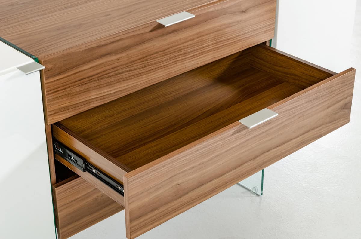 White Walnut MDF Glass Steel Floating Buffet With Storage 4 White Walnut MDF Glass Steel Floating Buffet With Storage - Image 4