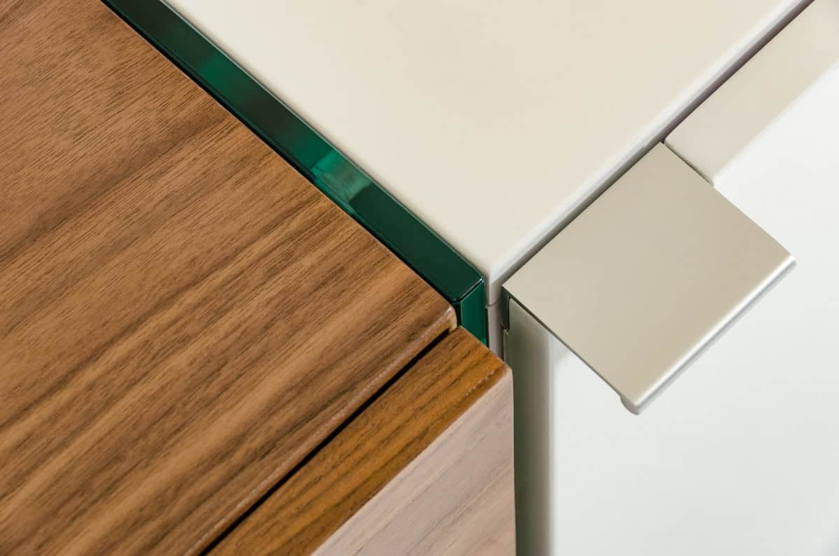 White Walnut MDF Glass Steel Floating Buffet With Storage 5 White Walnut MDF Glass Steel Floating Buffet With Storage - Image 5