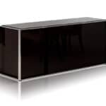 Ebony Lacquer Steel Buffet with Glass Shelving 31 Inches 3 Ebony Lacquer Steel Buffet with Glass Shelving 31 Inches