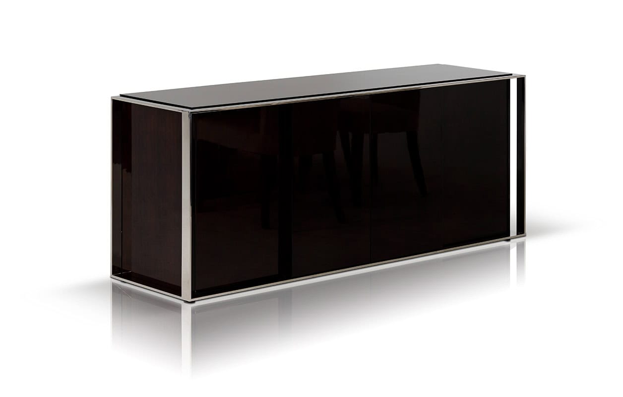 Ebony Lacquer Steel Buffet with Glass Shelving 31 Inches 1 Ebony Lacquer Steel Buffet with Glass Shelving 31 Inches