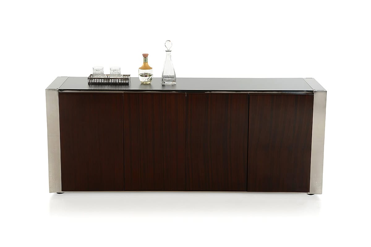 Contemporary Wood Veneer Glass and Steel Buffet 32 Inch 1 Contemporary Wood Veneer Glass and Steel Buffet 32 Inch