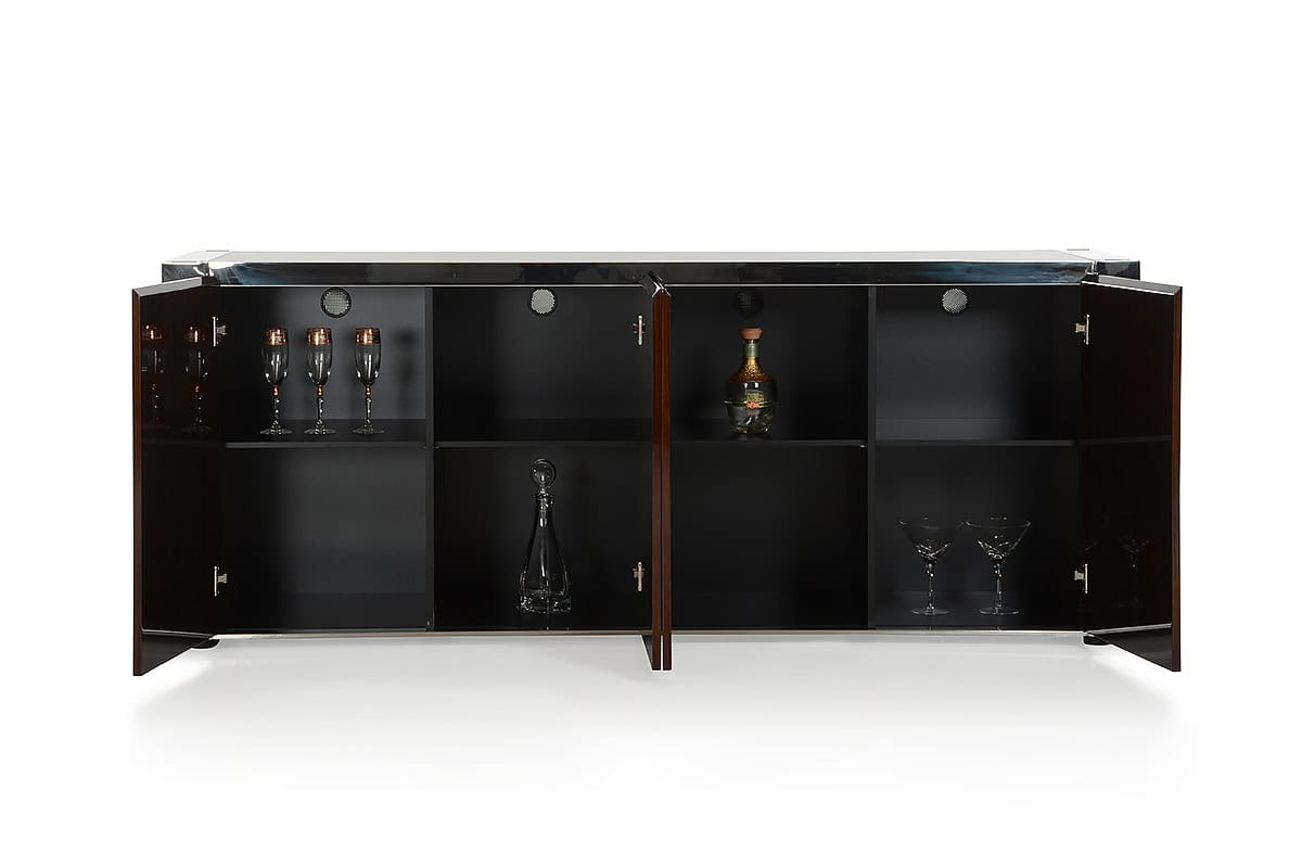 Contemporary Wood Veneer Glass and Steel Buffet 32 Inch 2 Contemporary Wood Veneer Glass and Steel Buffet 32 Inch - Image 2