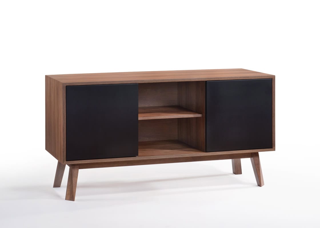 Walnut and Black Veneer MDF Wood Buffet with Storage 1 Walnut and Black Veneer MDF Wood Buffet with Storage