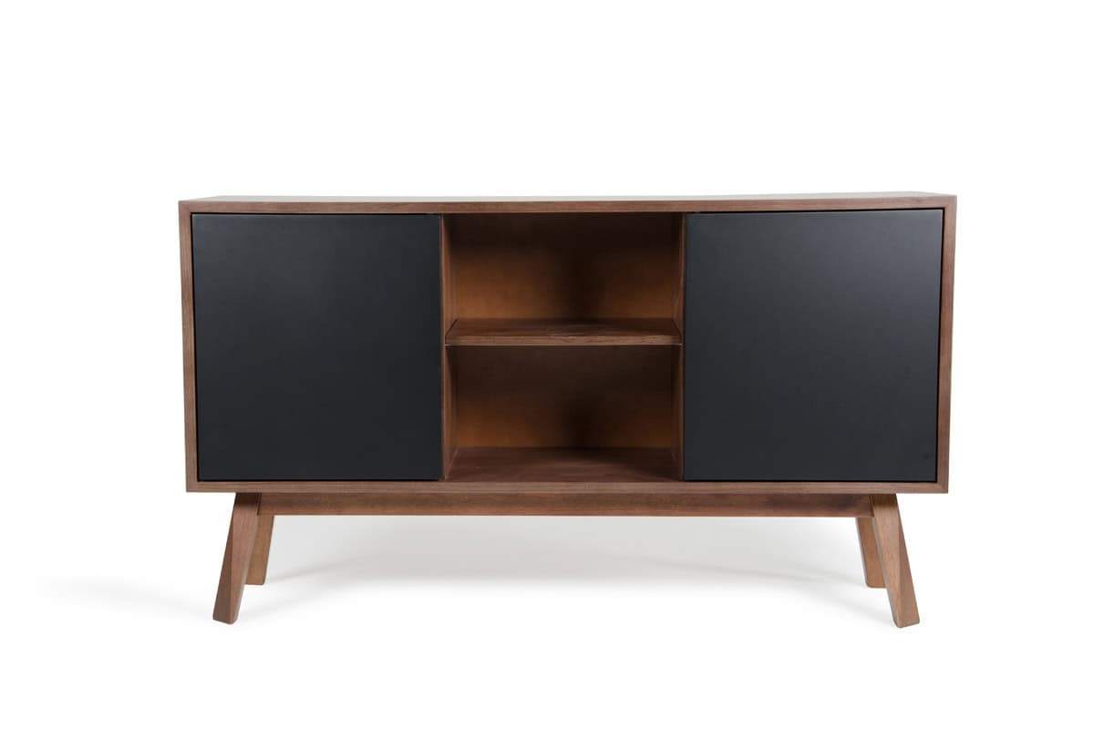Walnut and Black Veneer MDF Wood Buffet with Storage 2 Walnut and Black Veneer MDF Wood Buffet with Storage - Image 2