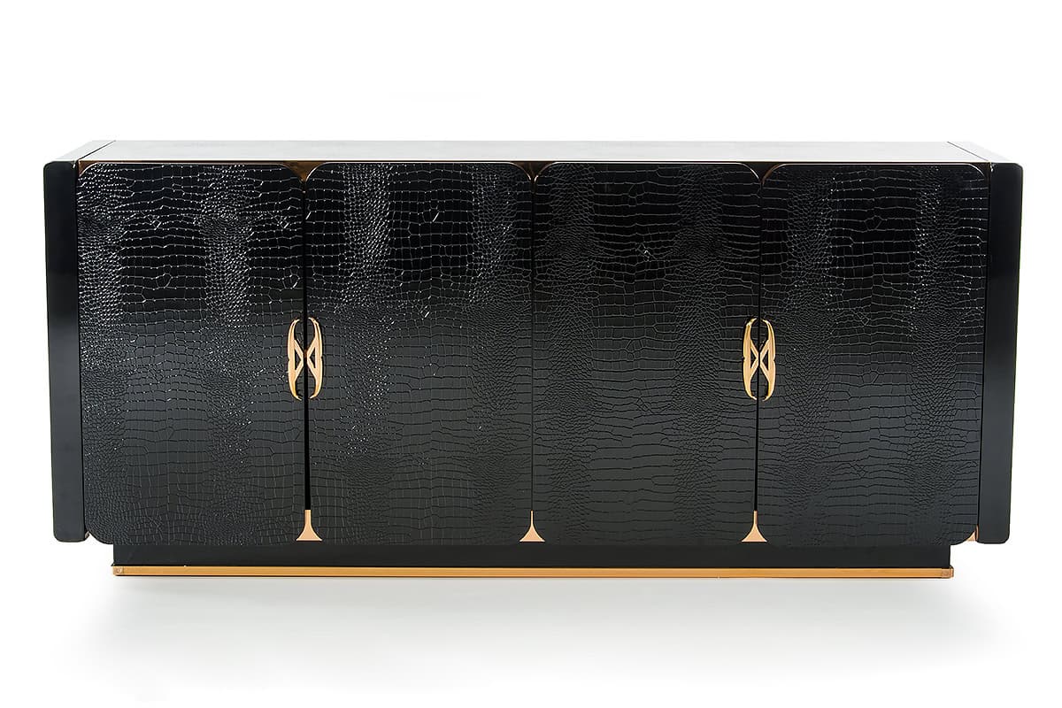 Black Crocodile Rosegold MDF Buffet with Storage Shelves 1 Black Crocodile Rosegold MDF Buffet with Storage Shelves