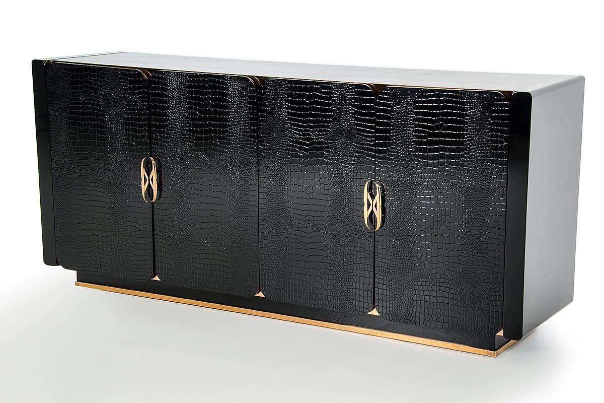 Black Crocodile Rosegold MDF Buffet with Storage Shelves 2 Black Crocodile Rosegold MDF Buffet with Storage Shelves - Image 2