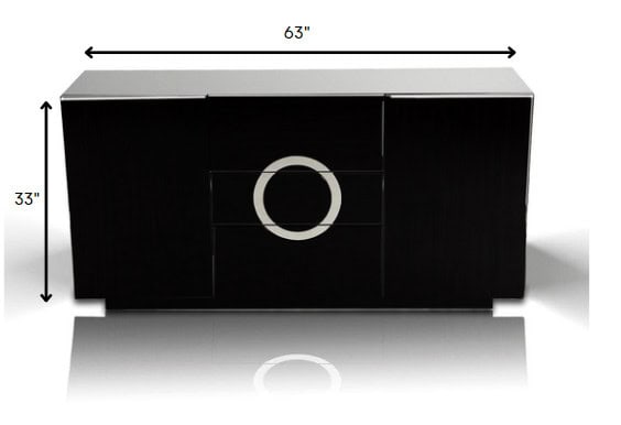 Black Lacquer MDF Buffet With 2 Doors and 3 Drawers 5 Black Lacquer MDF Buffet With 2 Doors and 3 Drawers - Image 5