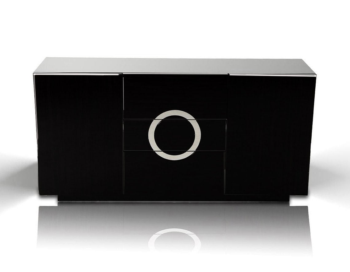Black Lacquer MDF Buffet With 2 Doors and 3 Drawers 2 Black Lacquer MDF Buffet With 2 Doors and 3 Drawers - Image 2