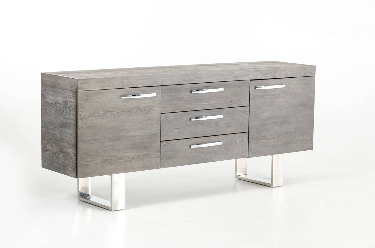 Grey Veneer and Steel Buffet with 3 Drawers and 2 Doors 1 Grey Veneer and Steel Buffet with 3 Drawers and 2 Doors