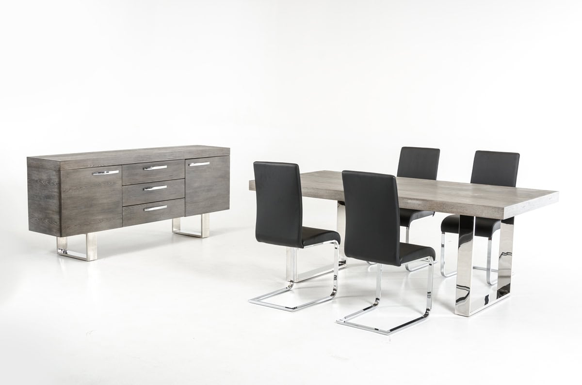 Grey Veneer and Steel Buffet with 3 Drawers and 2 Doors 2 Grey Veneer and Steel Buffet with 3 Drawers and 2 Doors - Image 2