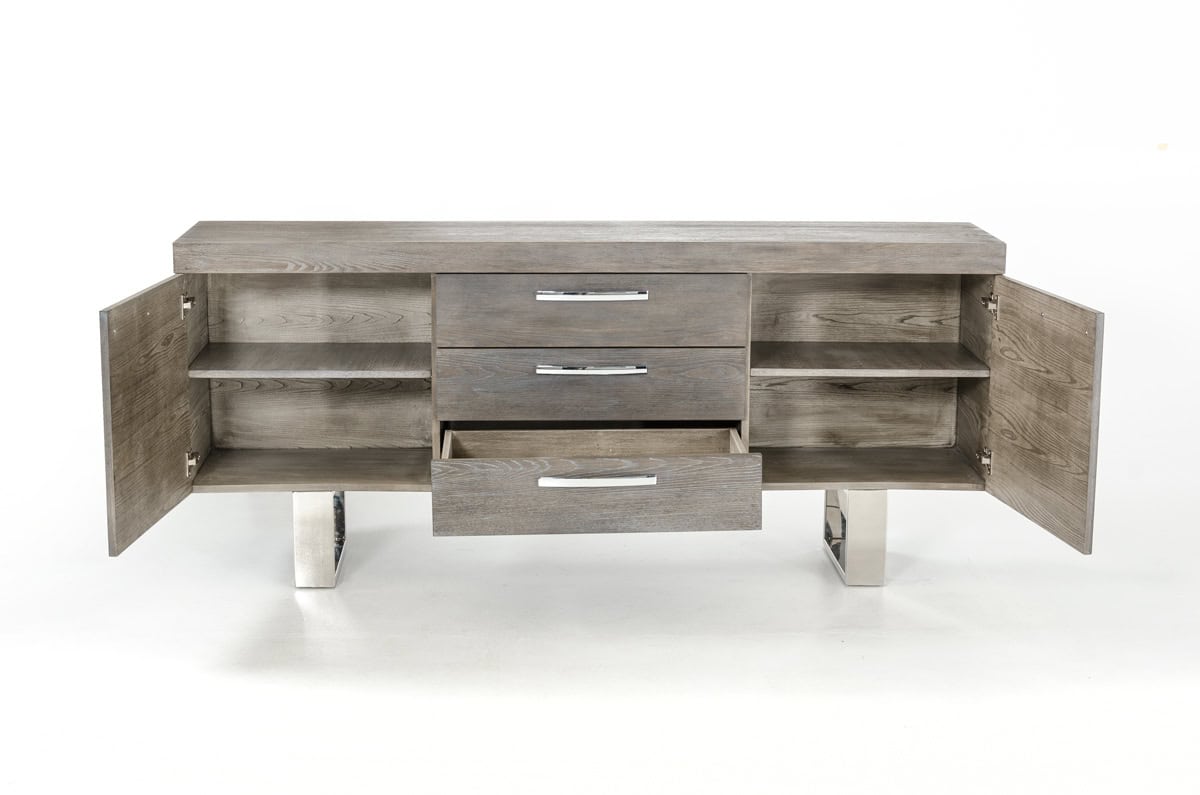 Grey Veneer and Steel Buffet with 3 Drawers and 2 Doors 3 Grey Veneer and Steel Buffet with 3 Drawers and 2 Doors - Image 3