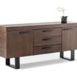 Walnut Veneer and Steel Buffet with Drawers and Doors 4 Walnut Veneer and Steel Buffet with Drawers and Doors