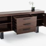 Walnut Veneer and Steel Buffet with Drawers and Doors 5 Walnut Veneer and Steel Buffet with Drawers and Doors