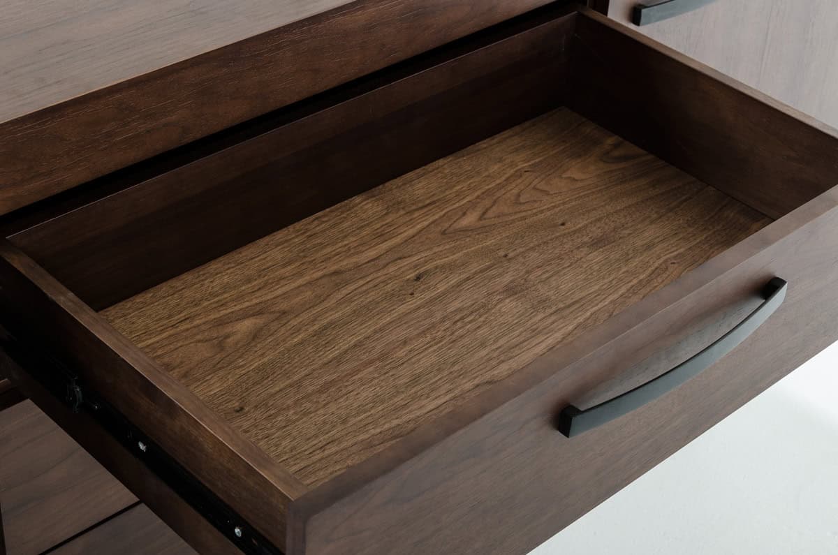 Walnut Veneer and Steel Buffet with Drawers and Doors 3 Walnut Veneer and Steel Buffet with Drawers and Doors - Image 3