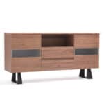 Walnut Veneer Metal and Glass Buffet with Ample Storage