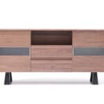 Walnut Veneer Metal and Glass Buffet with Ample Storage