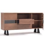 Walnut Veneer Metal and Glass Buffet with Ample Storage
