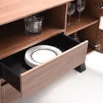Walnut Veneer Metal and Glass Buffet with Ample Storage
