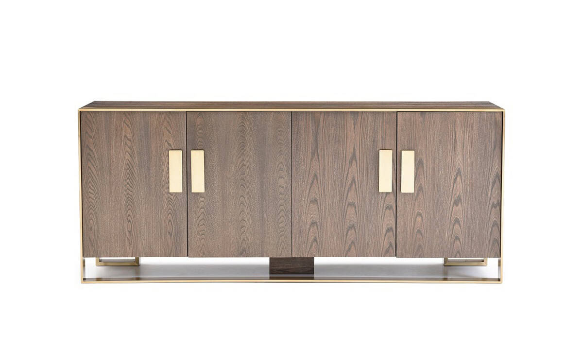 Antique Brass and Veneer Buffet with Drawers and Doors 1 Antique Brass and Veneer Buffet with Drawers and Doors