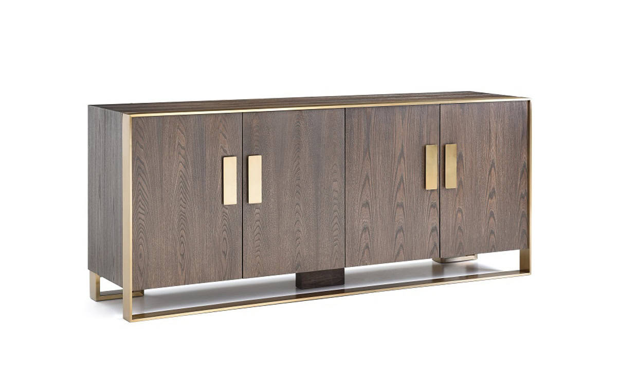 Antique Brass and Veneer Buffet with Drawers and Doors 2 Antique Brass and Veneer Buffet with Drawers and Doors - Image 2