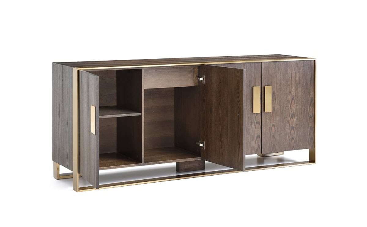 Antique Brass and Veneer Buffet with Drawers and Doors 3 Antique Brass and Veneer Buffet with Drawers and Doors - Image 3