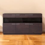 Brown Solid Wood Sideboard with Glass Doors and Storage Shelves