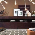 Brown Solid Wood Sideboard with Glass Doors and Storage Shelves