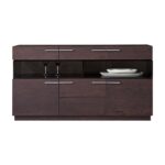 Brown Solid Wood Sideboard with Glass Doors and Storage Shelves