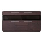 Brown Solid Wood Sideboard with Glass Doors and Storage Shelves