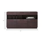 Brown Solid Wood Sideboard with Glass Doors and Storage Shelves