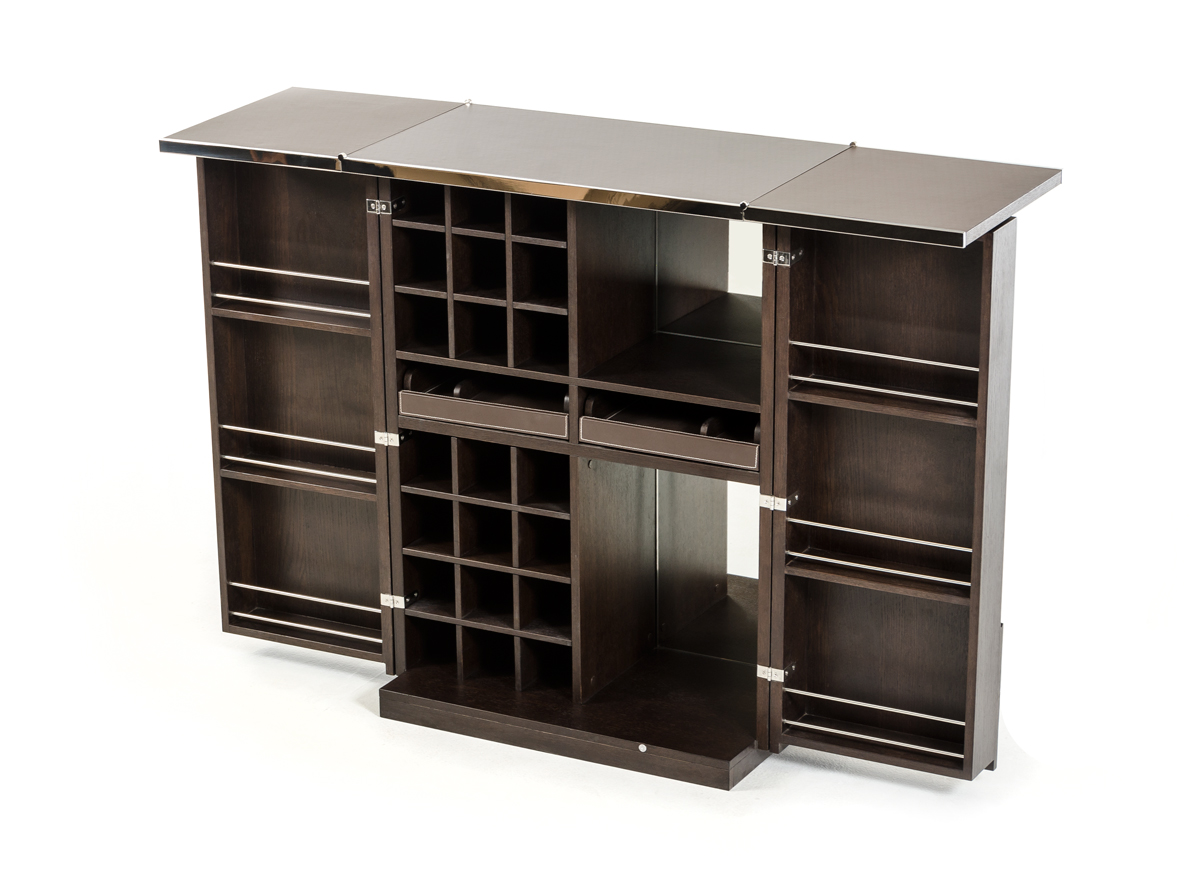 47 Inch Mid Century Brown Oak Veneer Wine Cabinet 2 47 Inch Mid Century Brown Oak Veneer Wine Cabinet - Image 2