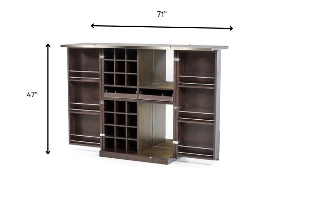 47 Inch Mid Century Brown Oak Veneer Wine Cabinet 5 47 Inch Mid Century Brown Oak Veneer Wine Cabinet - Image 5