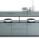 Gray High Gloss Glass Buffet with Spacious Storage, 33 Inches