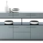 Gray High Gloss Glass Buffet with Spacious Storage, 33 Inches