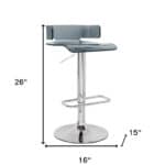 26-Inch Gray and Silver Swivel Adjustable Height Bar Stool