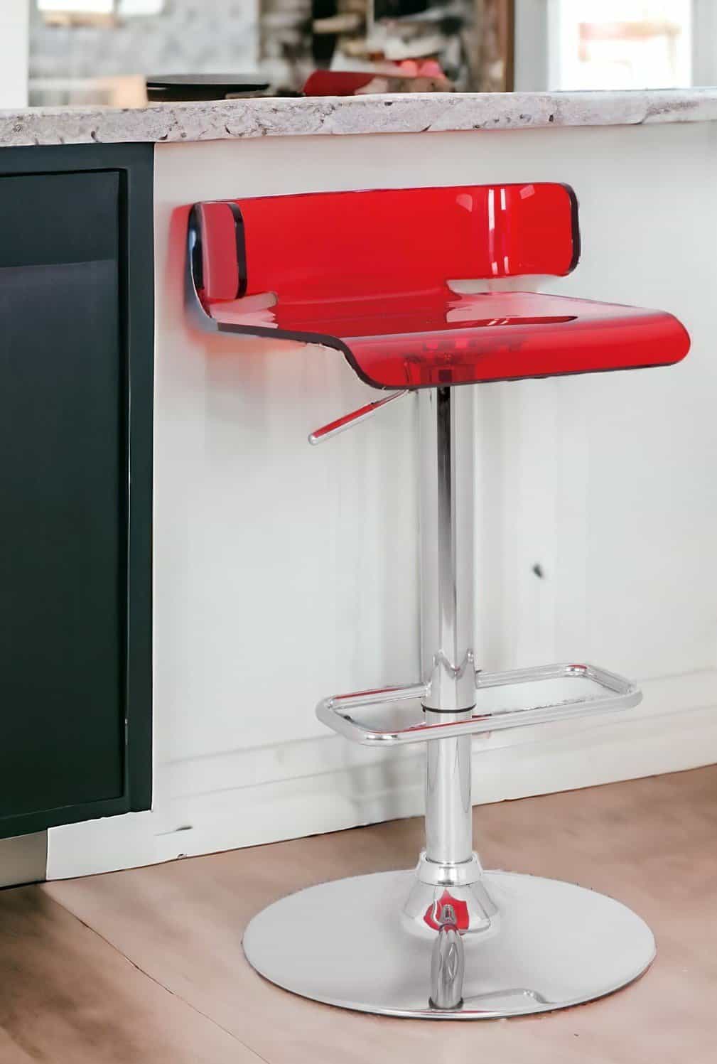 26-Inch Red and Silver Adjustable Height Acrylic Bar Stool 1 26-Inch Red and Silver Adjustable Height Acrylic Bar Stool