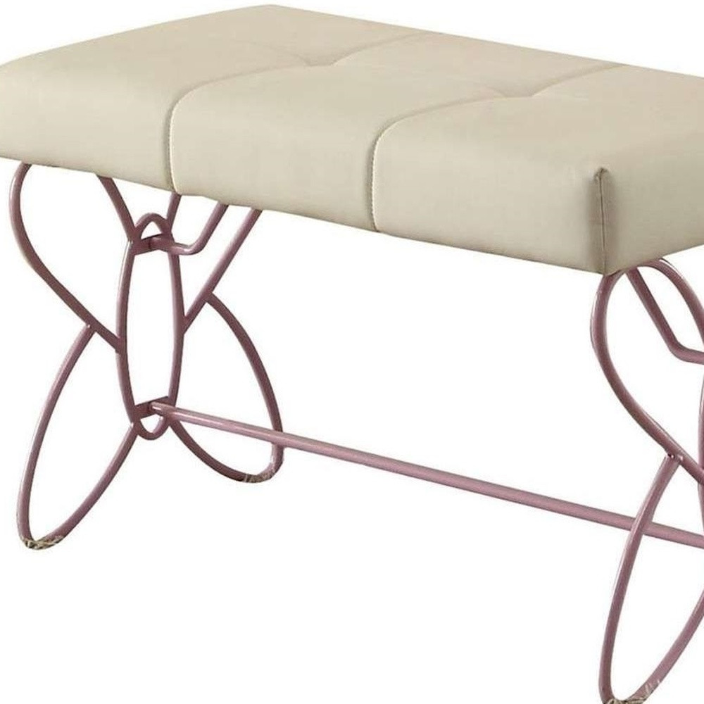 32" White and Purple Faux Leather Upholstered Accent Bench 3 32" White and Purple Faux Leather Upholstered Accent Bench - Image 3
