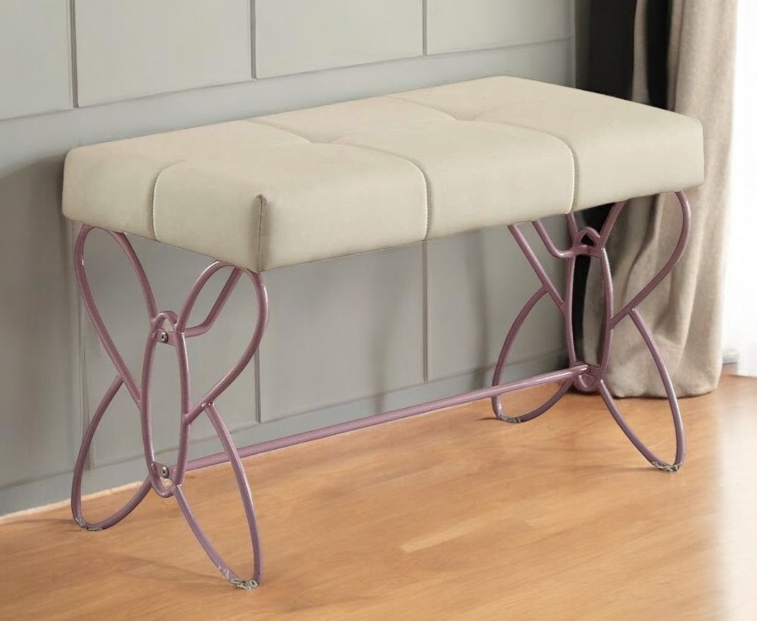 32" White and Purple Faux Leather Upholstered Accent Bench 1 32" White and Purple Faux Leather Upholstered Accent Bench