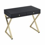 Black and Brass Writing Desk With Two Drawers (42-Inch)