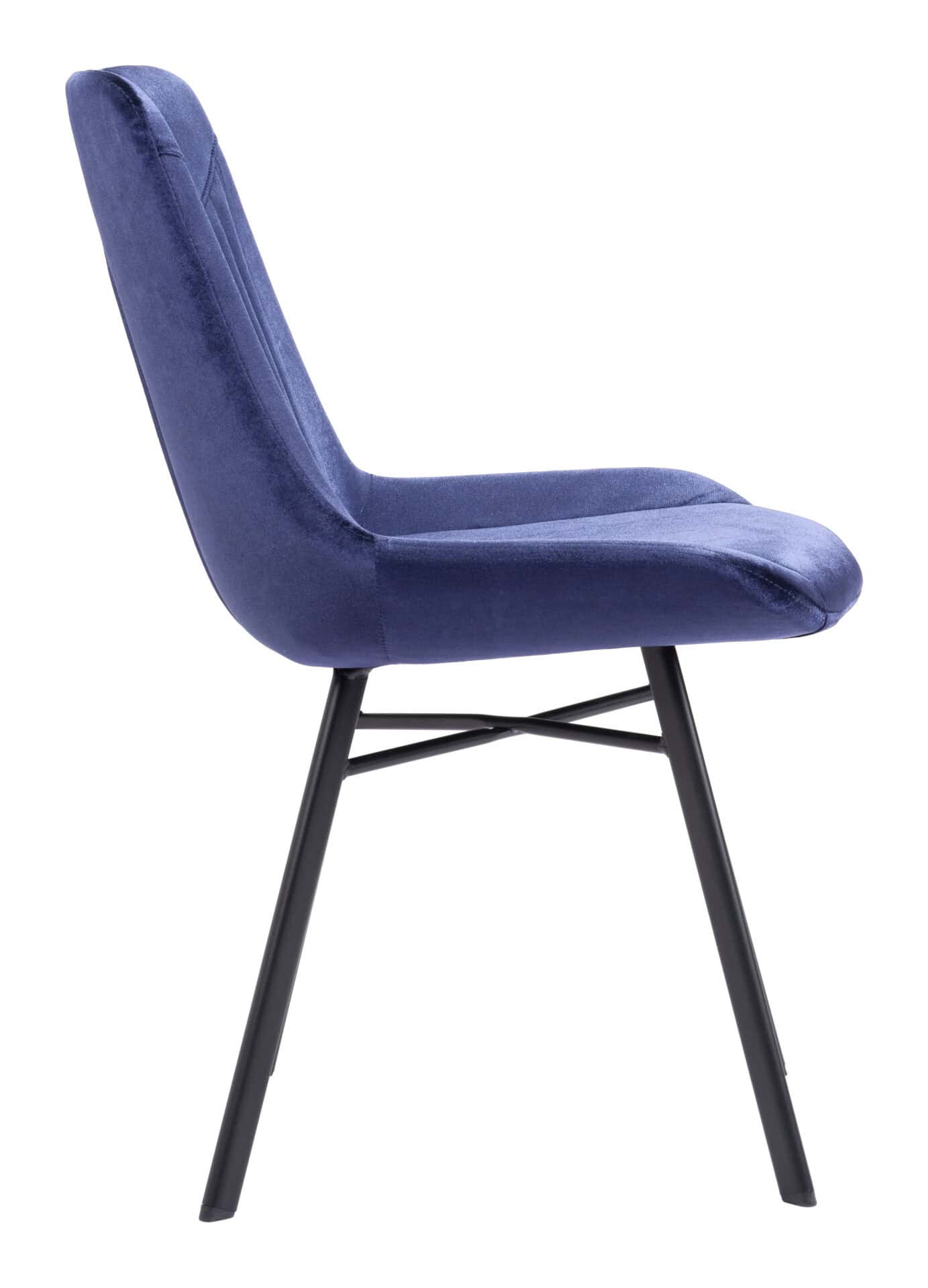 Blue Velvet Dining Chairs with Steel Frame and Tufted Seat (Set of 2) 4 Blue Velvet Dining Chairs with Steel Frame and Tufted Seat (Set of 2) - Image 4