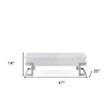 47 Inch White and Silver Metal Lift Top Coffee Table