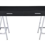54 Inch Black and Silver Writing Desk With Two Drawers