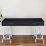 54 Inch Black and Silver Writing Desk With Two Drawers