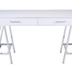 White and Silver Writing Desk With Two Drawers 54 Inch