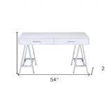 White and Silver Writing Desk With Two Drawers 54 Inch