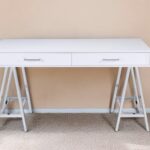 White and Silver Writing Desk With Two Drawers 54 Inch