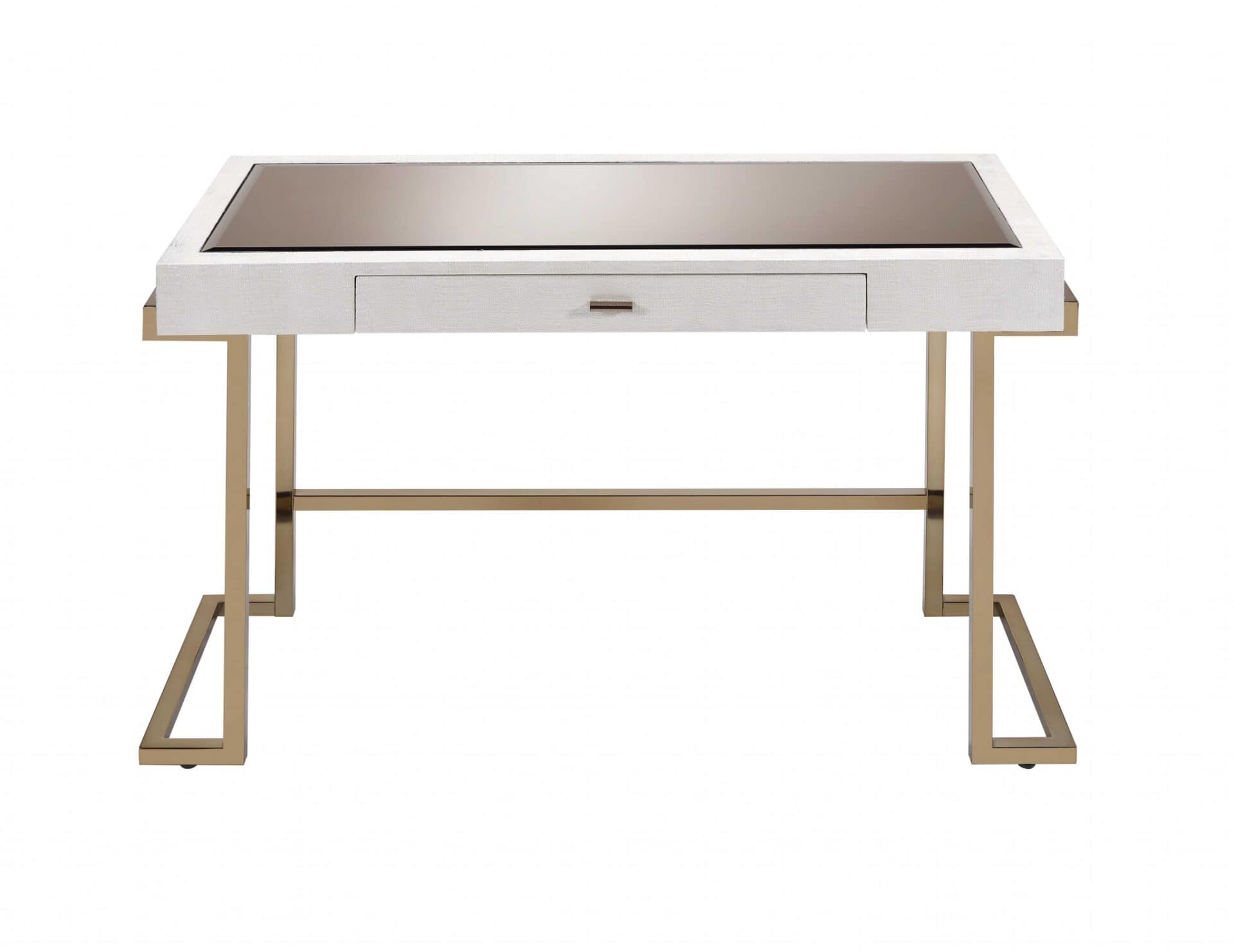 44 Inch White and Champagne Glass Writing Desk 1 44 Inch White and Champagne Glass Writing Desk