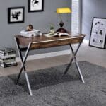 36 Inch Brown and Silver Writing Desk With Two Drawers 6 36 Inch Brown and Silver Writing Desk With Two Drawers
